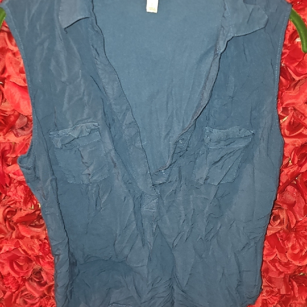 Sonoma Women's Sleeveless Navy Blue Snap Button Tank Size Large